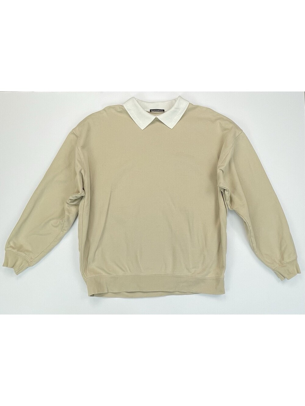 Brandy Melville Erica Collared Sweatshirt Tan Beige White OS Preppy Cottage
